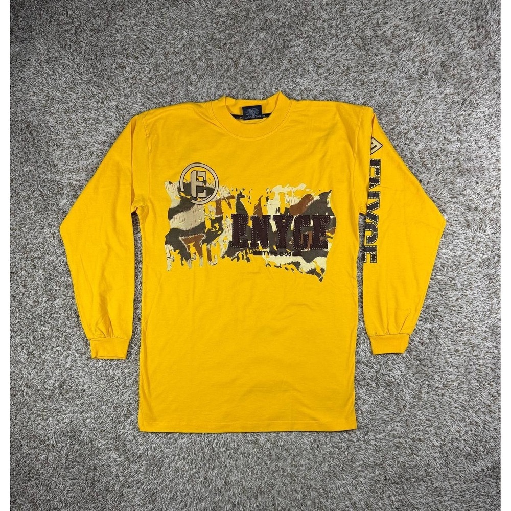 Vintage ENYCE XL Yellow Long Sleeve Y2K Hip Hop Skate Embroidered Logo T-Shirt